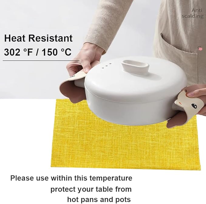 Weabetfu Cloth Placemats Set of 6 Heat Resistant Dining Table Placemmats Cotton Linen Machine Washable Kitchen Table Mats Wrinkle Free Thick Fabric Place Mat,Easy to Clean,13"x19" Yellow