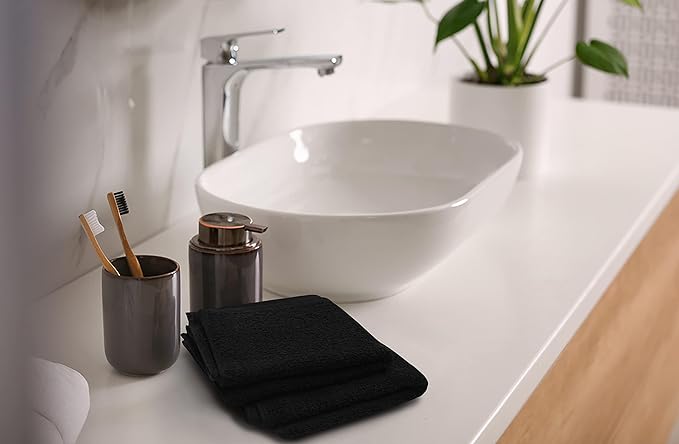 Softolle 100% Cotton Ring Spun Wash Cloths – Bulk Pack of Washcloths – 12x12 Inches – Wash Cloth for Face, Highly Absorbent, Soft and Face Towels (Black, 60 Pack)