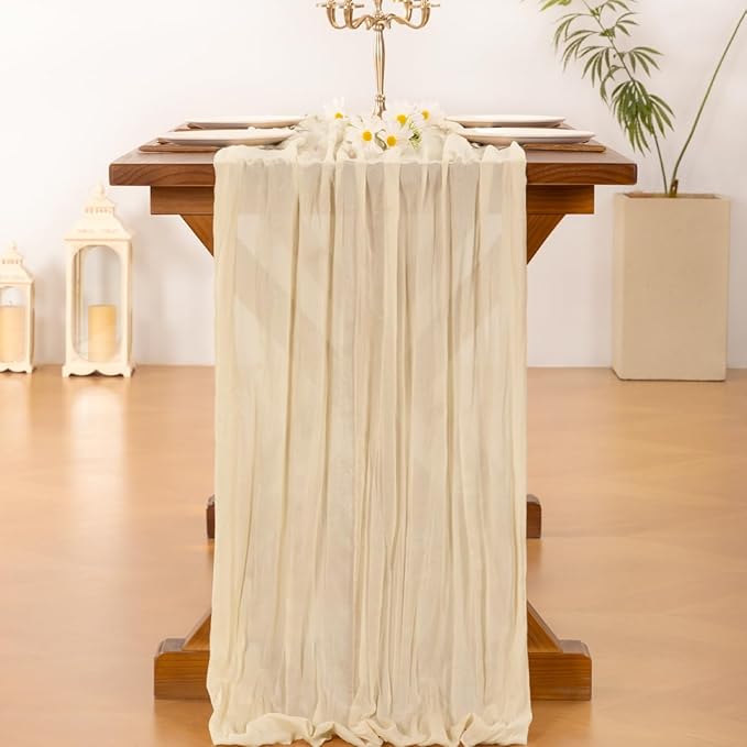 Socomi Beige Cheesecloth Table Runner Easter Spring Boho Rustic Gauze 120 inch 10FT Cheese Cloth Runner for Wedding Party Baby Shower Birthday Home Decor Holiday Decorations