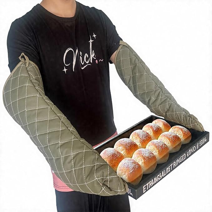Linwnil Extra Long 24 Inch Heat Resistant Oven Gloves New Cotton Oven Mitts Kitchen Gloves High Temperature Cooking Tool BBQ Gloves (24" Green, 24 Inch)