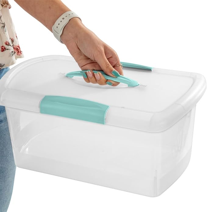 Sterilite Medium Nesting ShowOffs, Stackable Small Storage Bin with Latching Lid and Handle, Plastic Container to Organize Home, Clear, 24-Pack