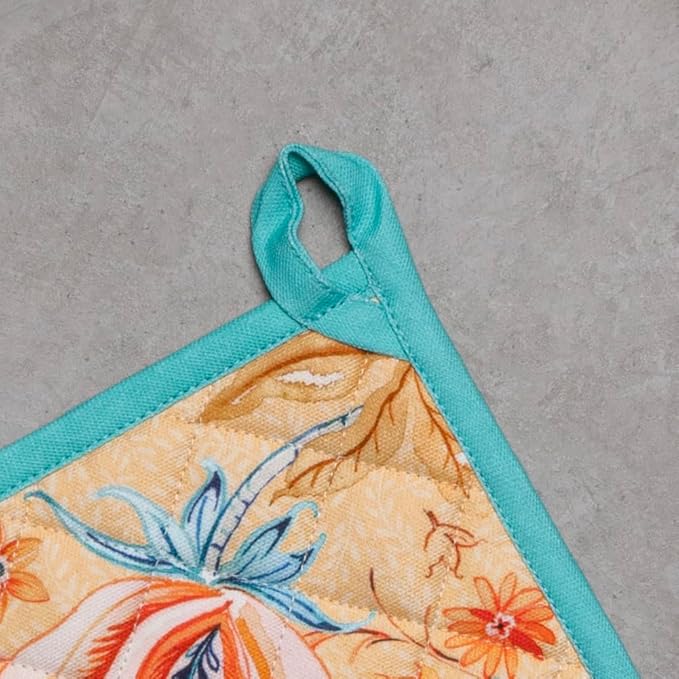 Maison d' Hermine Pot Holders 100% Cotton Heat Resistant Potholders 8" x 8" Hot Pads with Loop BBQ Baking Gifts for Mothers Day Handling Hot Pans Spring/Summer (Pack of 1, Luxury Loft - Peach)