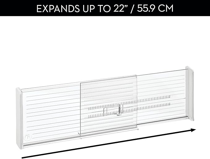 iDesign Expandable Deep Drawer Dividers for Kitchen, Dresser, or Desk Drawers - Set of 2 - Clear