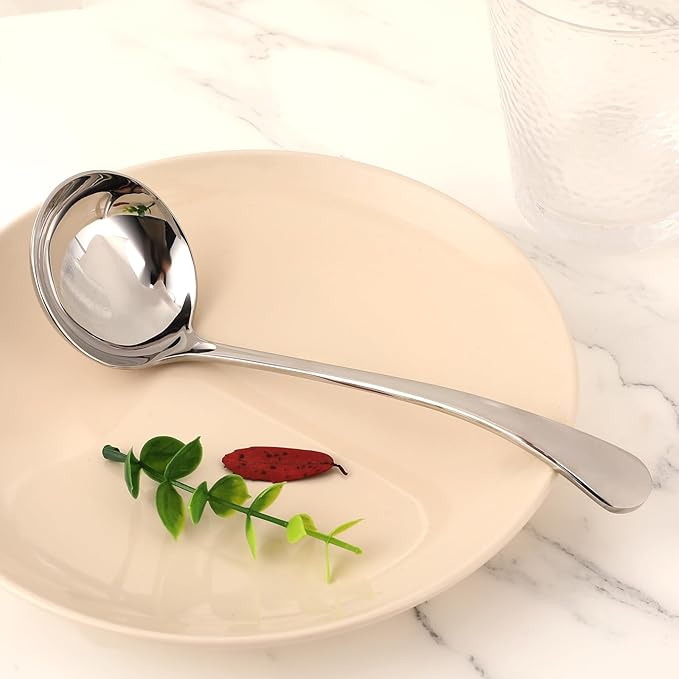 2 Pack Small Silver 7.9 Inch Gravy Soup Ladle - 18/10 Stainless Steel Sauce Ladle for Spooning Sauces or Gravies