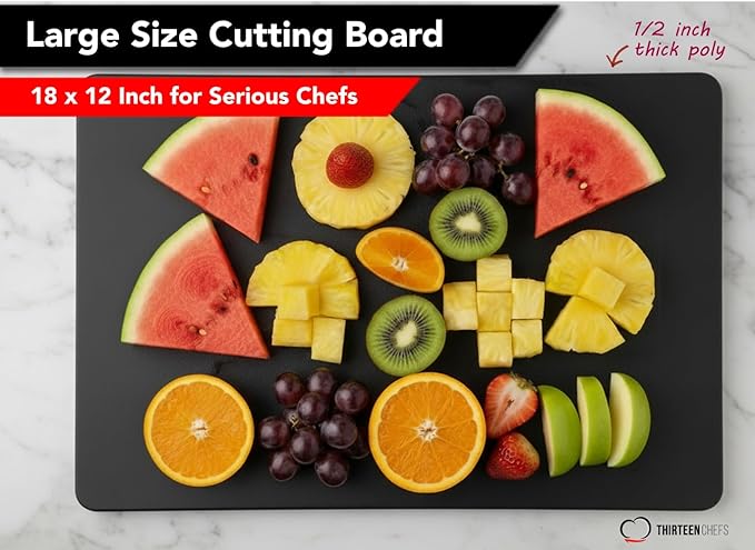 Black Plastic Cutting Board - 18 x 12 Inch Large, 1/2" Thick HDPP Poly for Restaurants and Commercial Kitchens, NSF Stamped