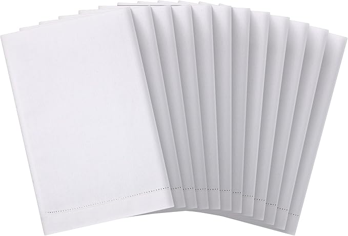 Mixweer 8 Pcs 14" x 22" White Linen Hemstitched Hand Towel Linen Tea Towels for Embroidery Dish Towels for Bathroom Kitchen Home