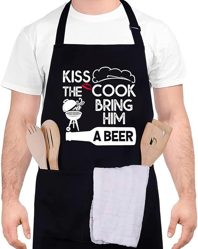 Funny apron for men Adjustable Waterproof with Pockets for Cooking Baking BBQ Gift Apron for Day, Birthday Gifts