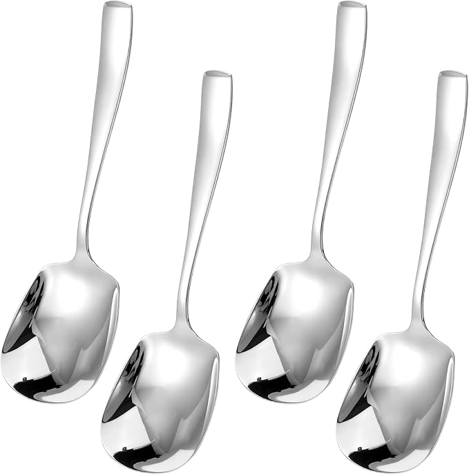 Extra-Large Buffet Serving Spoons, 9.57 x 2.83 Inch Stainless Steel Serving Utensils Set, Heavy-Duty Buffer Spoons Utensil Set, Tabletop Flatware Utensil for Salad Pasta Platters Buffets (4 Pack)