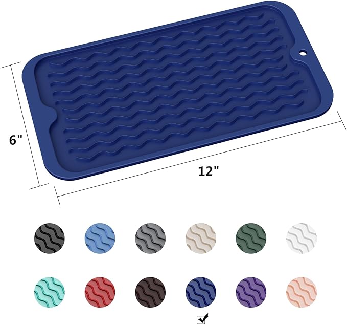 ZLR Silicone Sponge Holder & Sink Caddy Tray (6" x 12") - Narrow Dish Drying Mat for Kitchen Counter - Waterproof Soap Dispenser Organizer, Non-Slip Bathroom Vanity Tray (Midnight Blue)