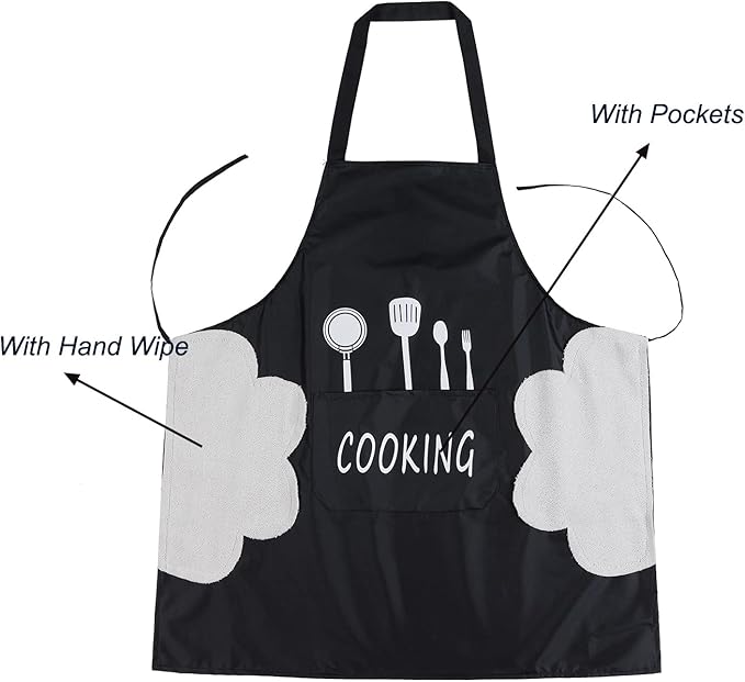 2 Pack Kitchen Apron with Hand Wipe,Water-drop Resistant with 2 Pockets Cooking Bib Aprons for Women Men Chef