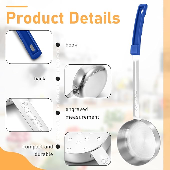 Teenyyou 16 Pcs Portion Control Serving Spoons, Restaurant Measuring Serving Ladle Utensils, Portion Control Slotted Scoops for Weight Loss, Solid and Perforated Scoops(4 Colors,4 Sizes)
