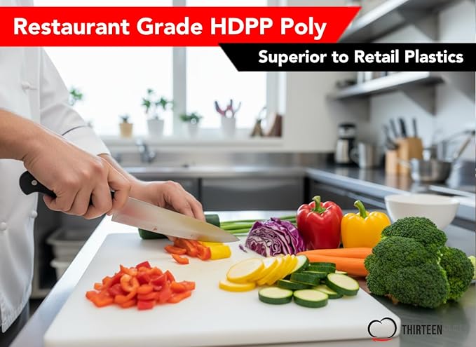 Commercial Grade Plastic Cutting Board 18 x 12 x 1/2 Thick High Density White Poly, NSF Certified and Dishwasher Safe for Food Service