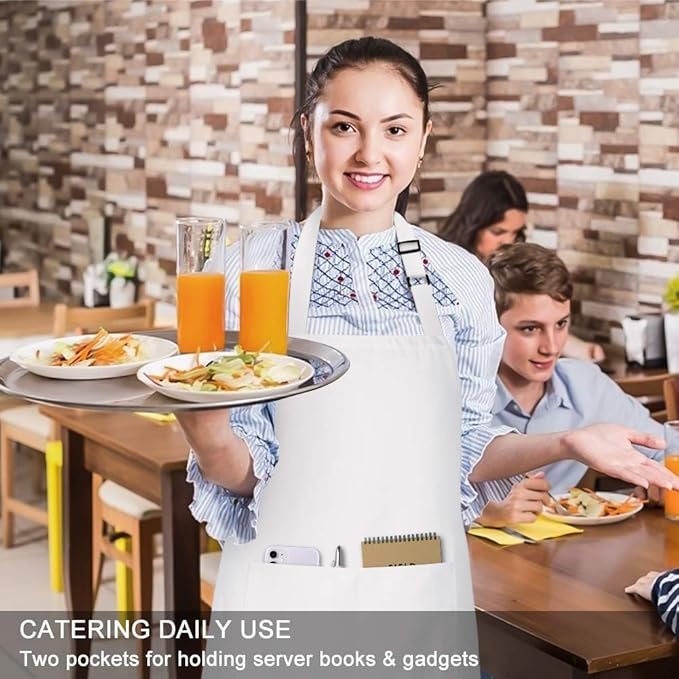 Jubatus 2 Pack Bib Aprons with 2 Pockets Cooking Chef Kitchen Apron for Women Men, Black & White