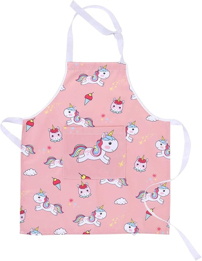 RosieLily Kids Apron for Girls Unicorn Pink Apron Toddler Painting Cooking Baking Little Girls Children Youth Apron Cute (Unicorn)