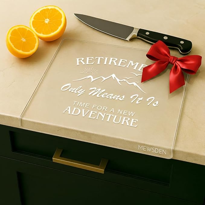 Engraved Acrylic Cutting Board with Counter Lip - Retirement Gifts for Woman Men Clear Counter Protector Kitchen Decor Happy Retirement Gifts for Teachers Mom Dad Coworker Boss Friends Retirees