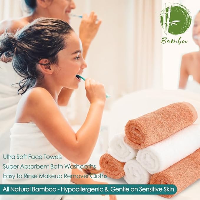 Wash Cloths 12 Pack, 13x13 inch Large White Face Towel on Sensitive Skin, Super Soft and Skin Friendly Bath Washcloths for Face and Body, Easy to Clean Fast Dry Facial Cleaning Cloths with Loop