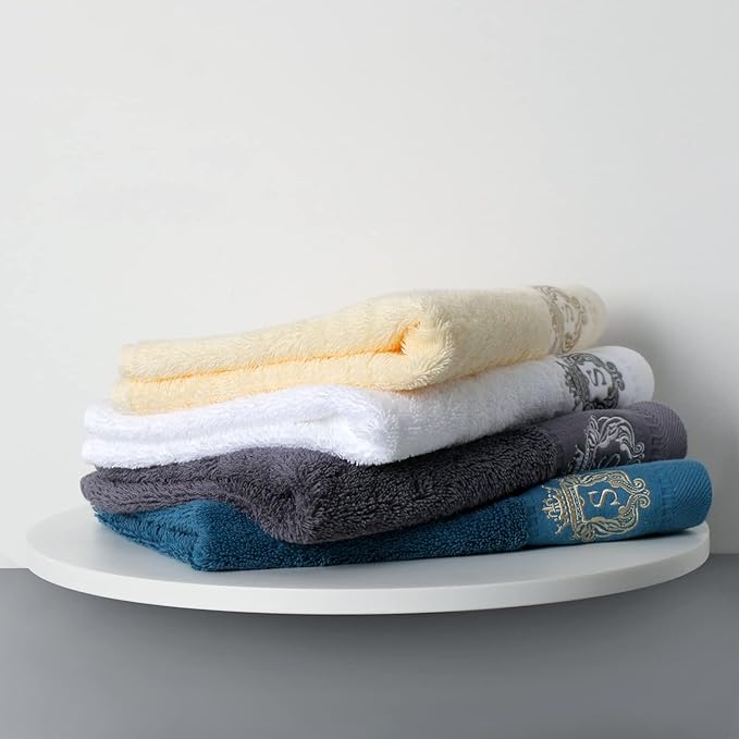 Luxury Bathroom Super Soft and Highly Absorbent Premium 100% Cotton Bath Towel Set for Gifts (Blue-D)