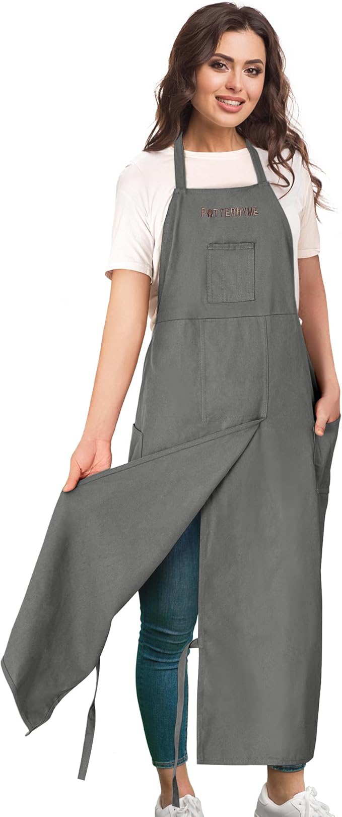 Full Coverage Pottery Apron Split Leg - 100% Cotton Canvas Potter's & Ceramics Aprons with Pockets for Women & Men