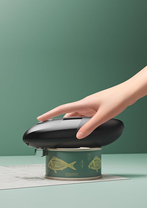 Auto Electric Can Opener: Open Your Cans with A Simple Press of Button - Automatic, Hands Free, Smooth Edge, Food-Safe, Battery Operated, Black