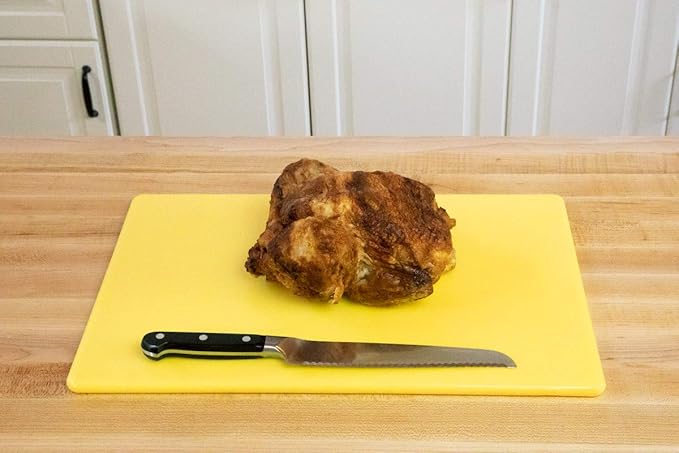 Thirteen Chefs Yellow Cutting Board - 18 x 12 Inch for Poultry and Chicken - Commercial Grade Plastic for Food Service, 1/2" Thick Dishwasher Safe Poly