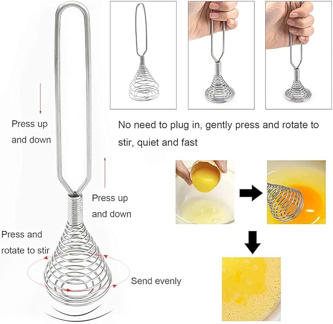 Stainless Steel Spring Coil Whisk Set 2 Pack, Wire Whip Egg Beater, Kitchen Cookware Hand Mixer For Cooking, Mixing, Blending, Beating, Stirring, 8.7 Inch