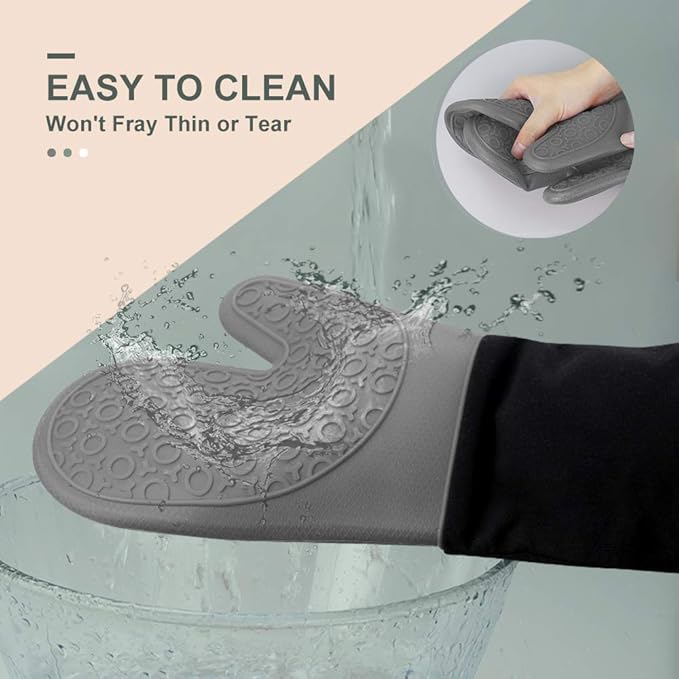 sungwoo 6pcs Silicone Oven Mitts and Pot Holders Sets, 14.6 Inch Heat Resistant Oven Gloves with Quilted Liner Non-Slip Textured Grip Perfect for BBQ, Baking, Cooking and Grilling Grey