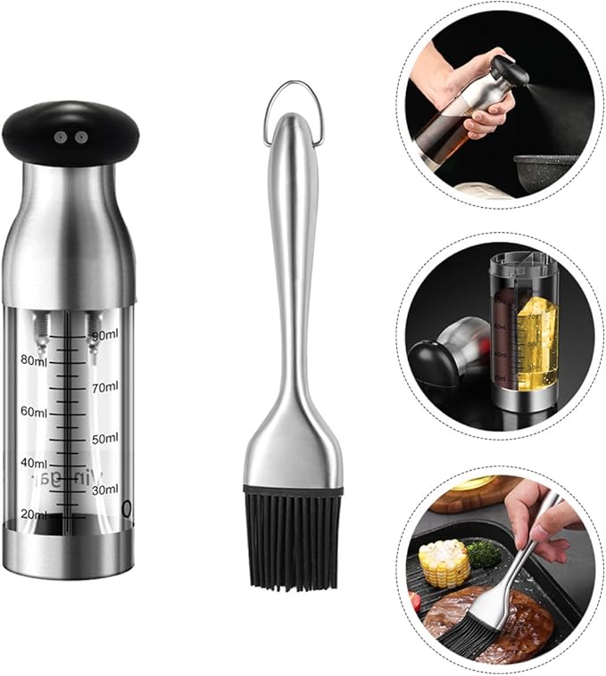 DECHOUS Double-head Stainless Steel Oil and Vinegar Sprayer Bottle Set 2pcs Kitchen Oil Dispenser with Atomized Spray and Press Function for Cooking and Salad Use