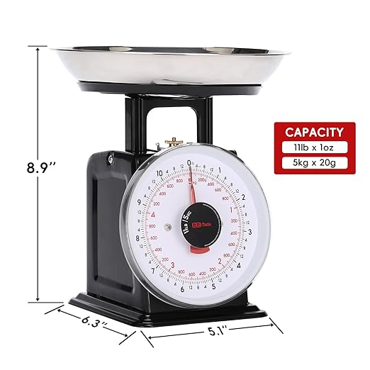 Tada 11lb Analog Kitchen Mechanical Food Scale Weighing Dial Scale with Bowl