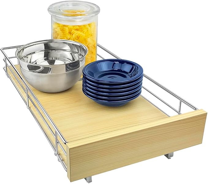 LYNK PROFESSIONAL® SELECT™ Pull Out Cabinet Organizer, 11" x 21" Slide Out Drawers for Kitchen Cabinets - Sliding Pull-Out Pantry Shelves – Home Shelf Organizers - Lifetime Ltd. Warranty, Wood Chrome
