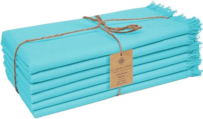 Set of 6 Dinner Napkins Fringes 100% Cotton - Soft Durable Reusable - Perfect for Dining Weddings Parties Holidays Easter Christmas & Everyday Use Table Napkins - 20x20 in Napkins Turquoise