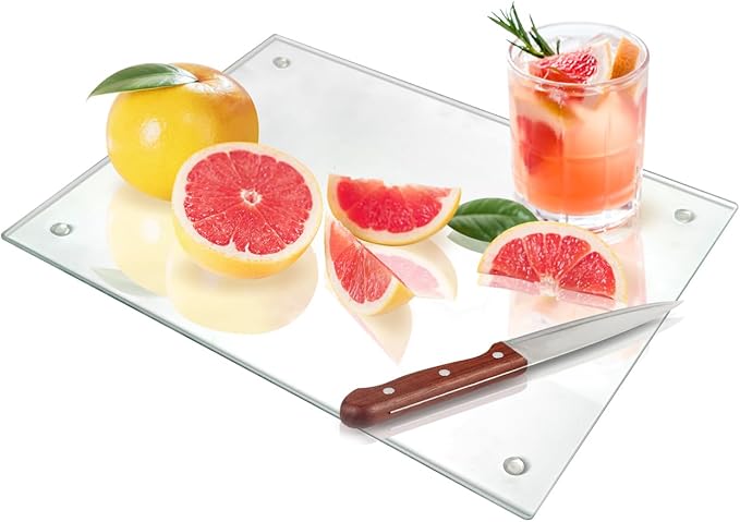 Seelenruhe Tempered Glass Cutting Board for Kitchen Counter, 8x12 inch Clear Cutting Board for Countertop, Non-Slip, Heat-Resistant, Easy to Clean, Kitchen Decoration