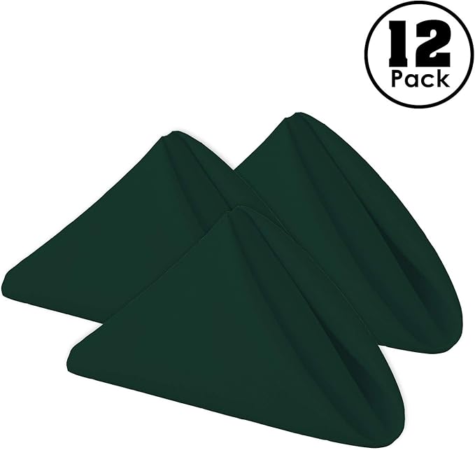 Gee Di Moda Cloth Napkins - 17 x 17 Inch Hunter Green Dinner Napkins - Set of 12 Soft & Absorbent Washable Fabric Cloth Table Napkins with Hemmed Edges for Hotel Restaurant, Holiday Parties & Wedding
