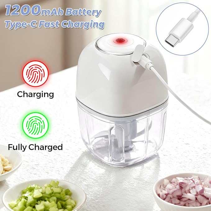Tiiyee Electric Garlic Chopper, 350ML USB Garlic Mincer Masher Portable Veggie Chopper Blender to Vegetable Grinder Mini Food Processor 6 Stainless Steel Blade for Nuts Chili Onion Ginger Spices