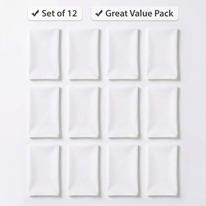 Urban Villa Cloth Napkins White Dinner Napkins Set of 12 (18X18) 100% Cotton Absorbent Washable Durable Reusable Cloth Napkins Ideal for Easter Decorations Hotel Collection Farmhouse Parties Napkins