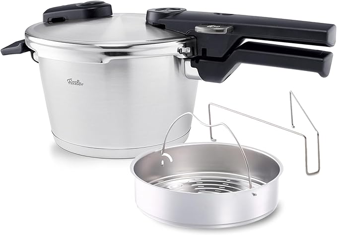 Fissler Vitaquick Premium Pressure Cooker, 2.6 Quart with Steamer Insert and Tripod