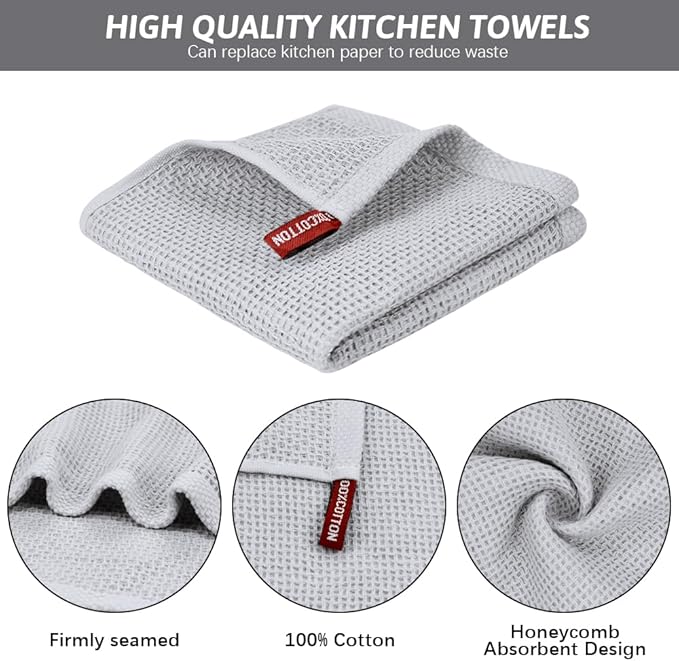 Nialnant 100% Cotton Cleaning Rags,6 Pack Waffle Weave Dish Cloths,Super Absorbent Dish Rags for Washing Dishes-Light Grey,12x12 Inch