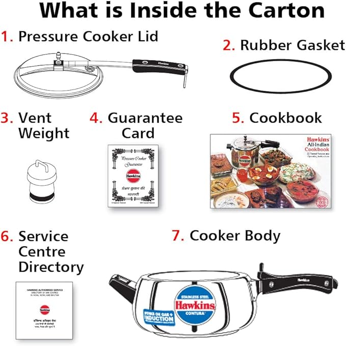 Hawkins 3.5 Litre Contura Pressure Cooker, Stainless Steel Inner Lid Cooker, Handi Cooker, Induction Cooker, Silver (SSC35)