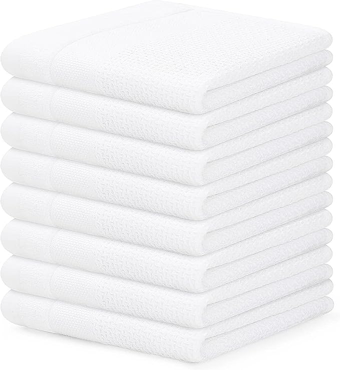 Homaxy 100% Cotton Dish Cloths, 8 Pack - 12 x 12 Inches, Waffle Weave Super Soft and Absorbent Dish Towels Quick Drying Dishcloths, White