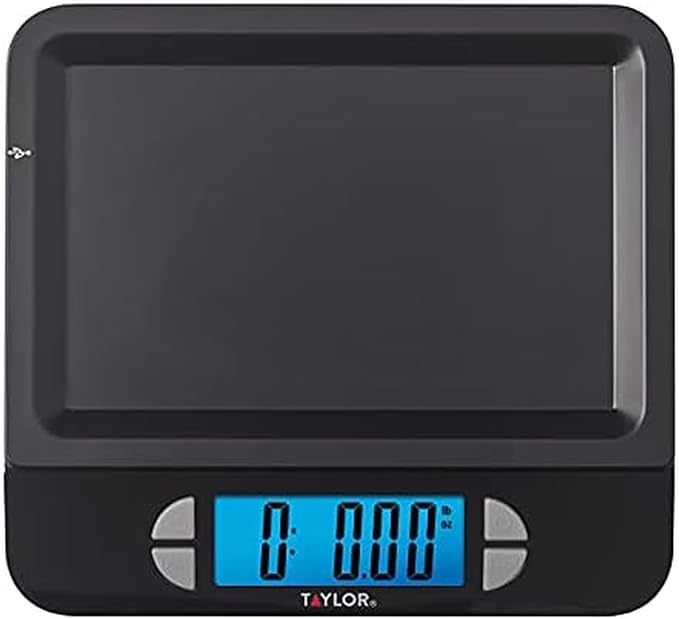 Taylor USB Rechargeable Digital Kitchen and Food Scale, 11 pound capacity with Dishwasher Safe Tray, Cord Included