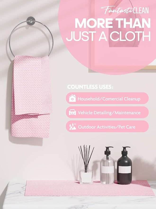 Fantasticlean Large Microfiber Cleaning Cloth Roll - 18'' by 12'', 36 Sheets, Thick, Super Absorbent and Reusable Rags, Daily Cleaning Supplies for Vehicle..(Pink)