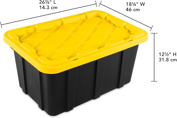 Sterilite 6-Pack Industrial Tote, Plastic Storage Container Bins with Lids, 17 Gallon - Heavy-Duty Organizing Containers for Closet, Bathroom & Office, Stackable Transport Boxes with Secure Handles