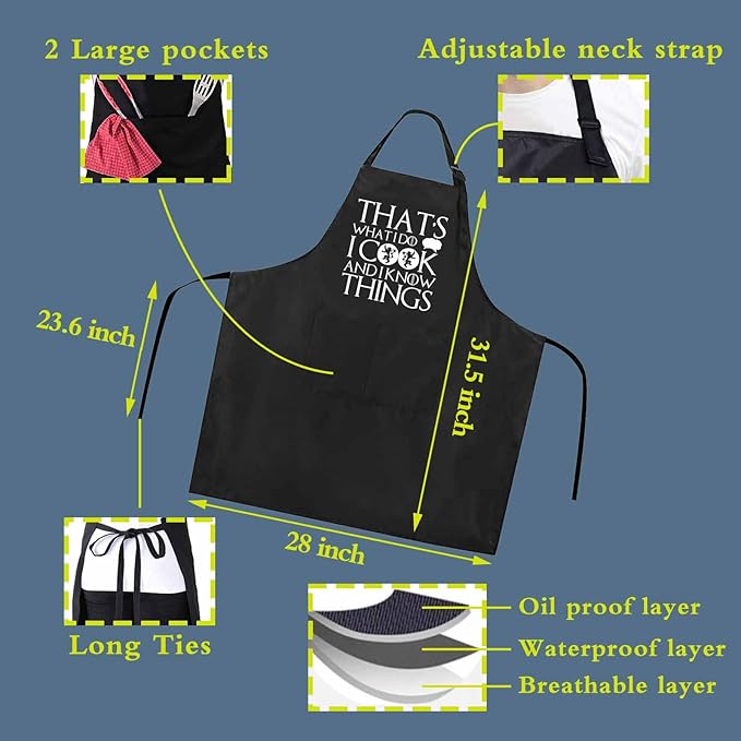 Funny apron for men Adjustable Waterproof with Pockets for Cooking Baking BBQ Gift Apron for Day, Birthday Gifts