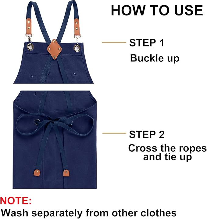 ZOMAO Chef Apron for Women Men with Large Pockets, Cotton Canvas Cross Back Waterproof Work Aprons for Kitchen Cooking Bib