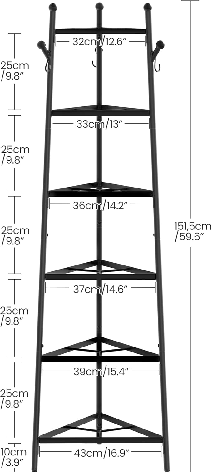 CHOEZON 6-Tier Cookware Stand, Triangle Shelf Storage Tower for Kitchen, Pans Pots Storage Rack, Metal Wire Shelf Organizer, Corner Shelf, for Kitchen, Living Room, Black TPR14BB