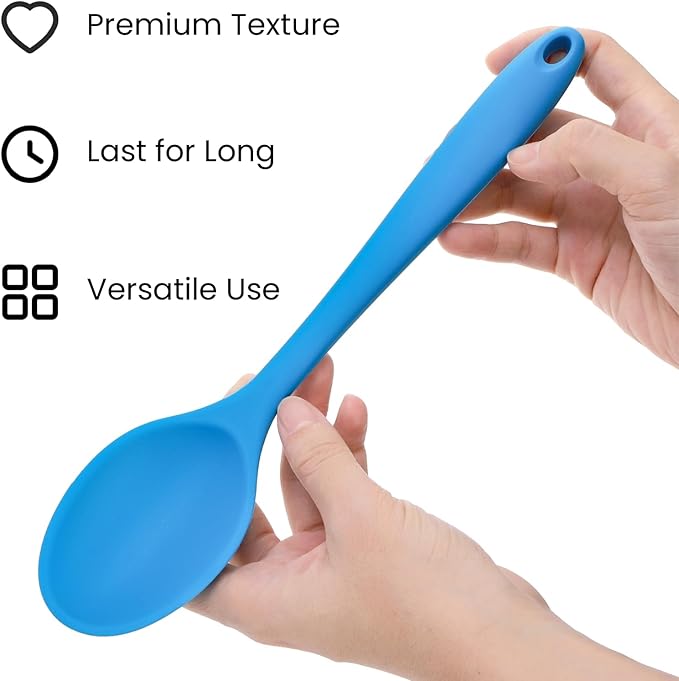 10 Pack Silicone Mixing Spoon, 10.8 Inch Heat Resistant Kitchen Spoons for Cooking, Large Non-Stick Basting Serving Stirring Mixing Spoon for Baking, Serving Scraping