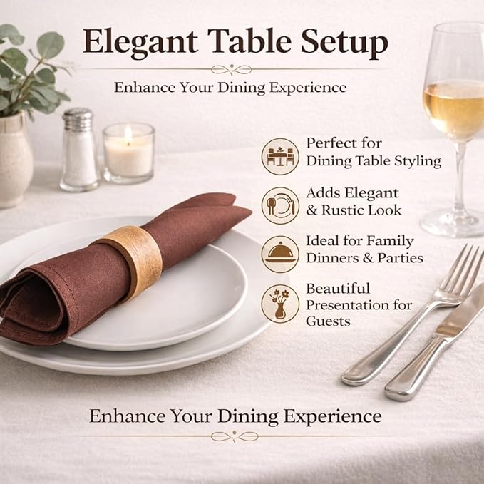 Marubhumi Cotton Cloth Dinner Napkins Set of 12, 18x18 Natural Premium Quality Mitered Corners Cotton Blend Wedding and Cocktail Napkins, Machine Washable (Brown)