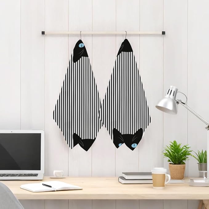 Jztco 2 Pcs Cat Kitchen Towels, Cats Gifts Reusable Hand Tea Towel, Microfiber Dish Cloths for Drying Dishes, Waffle Dish Towels for Kitchen Home Bathroom Decor, Cat Lover Gifts for Women Mom