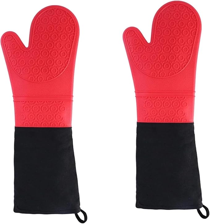Extra Long Professional Silicone Oven Mitts with Quilted Liner, Durable Heat Resistant Oven Gloves, Heat Resistant Oven Gloves,2pcs (Red, 19.7inch)
