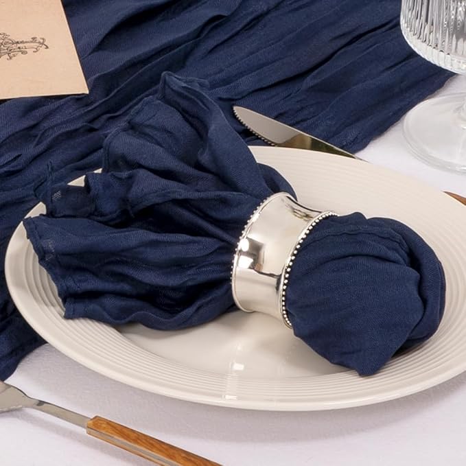 MLMC 60 Pack Cheesecloth Napkins Bulk Navy Blue Washable Reusable Cloth Napkins 21"x21" Boho Dinner Table Napkins in Bulk for Bridal Shower Wedding Events Table Decor