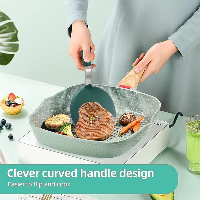 2Pcs Silicone Spatula Turner,Wide Pancake Spatulas utensils set for cooking,Heat Resistant Non-Stick Kitchen Use s for Flipping Pancakes, Omelettes, Fish,Dishwasher Safe.(Green)